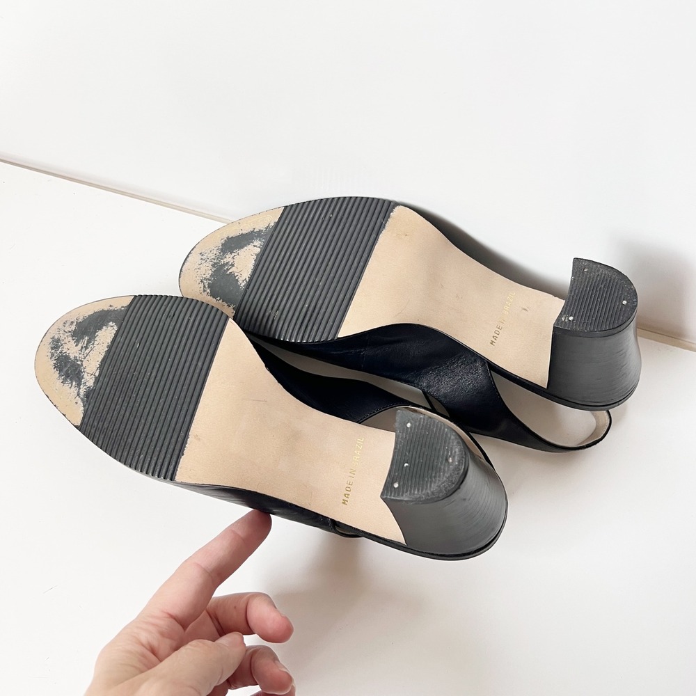 Vintage Mary Jane Slingback Heels Black Leather Block Heel Round Toe 90s Size 8 - Picture 6 of 10